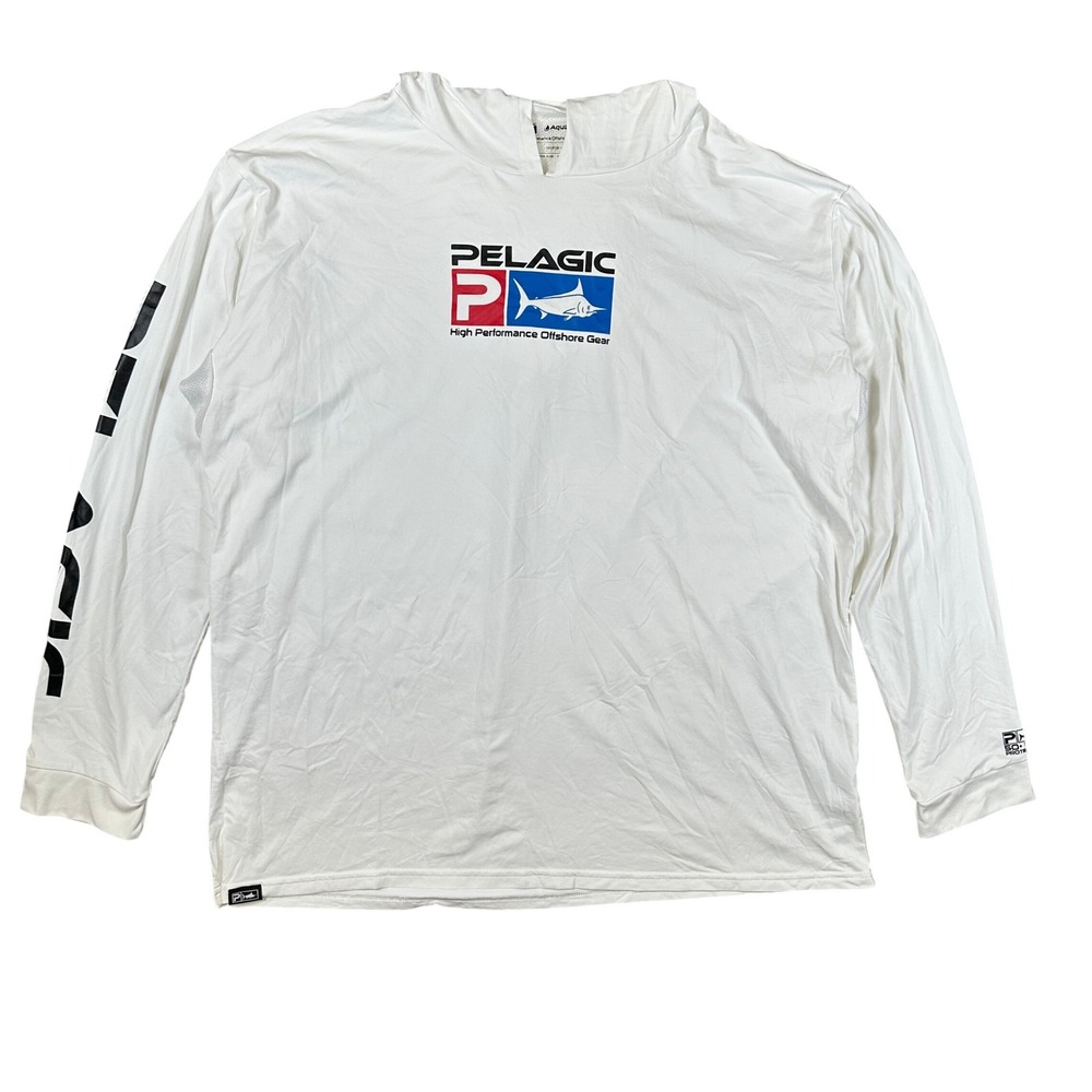Pelagic AquaTek Fishing Hoodie Mens 3XL White UPF 50+ Performance Sun Shirt L/S